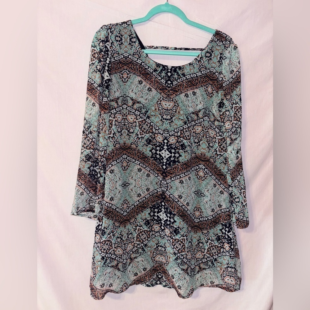 Speechless Women's Tunic in Black and Green Pattern